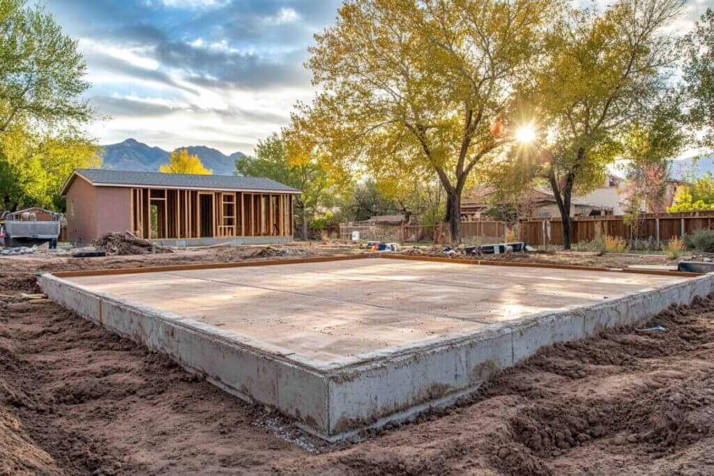 a slab concrete foundation for new residential home