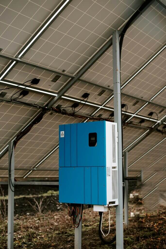 Solar battery installed under a bank of panels