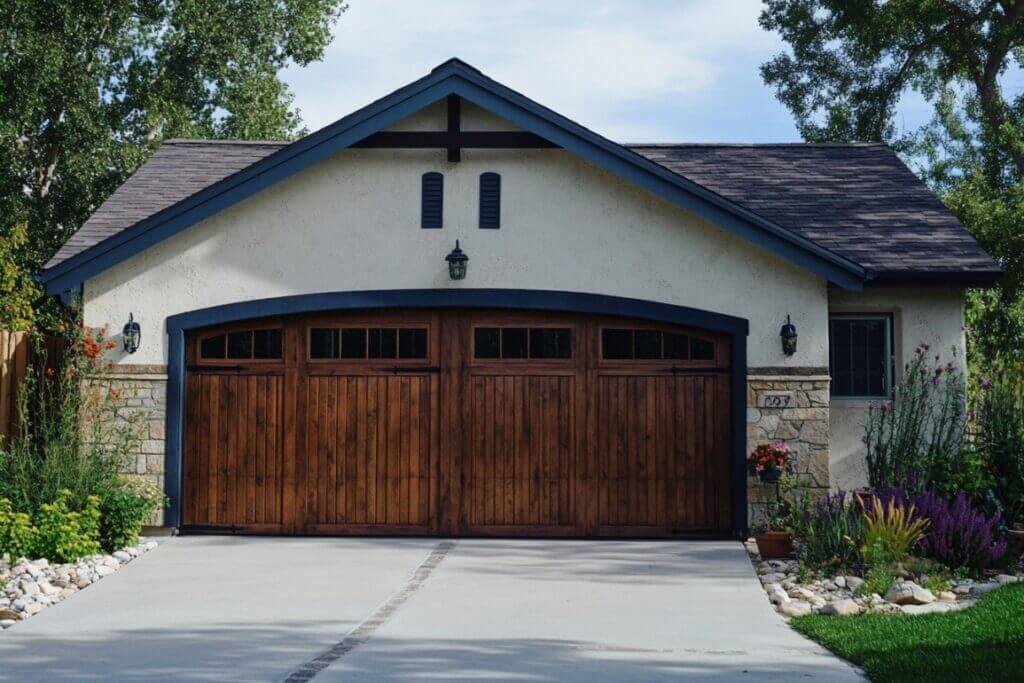 Wood, carriage-style double garage door