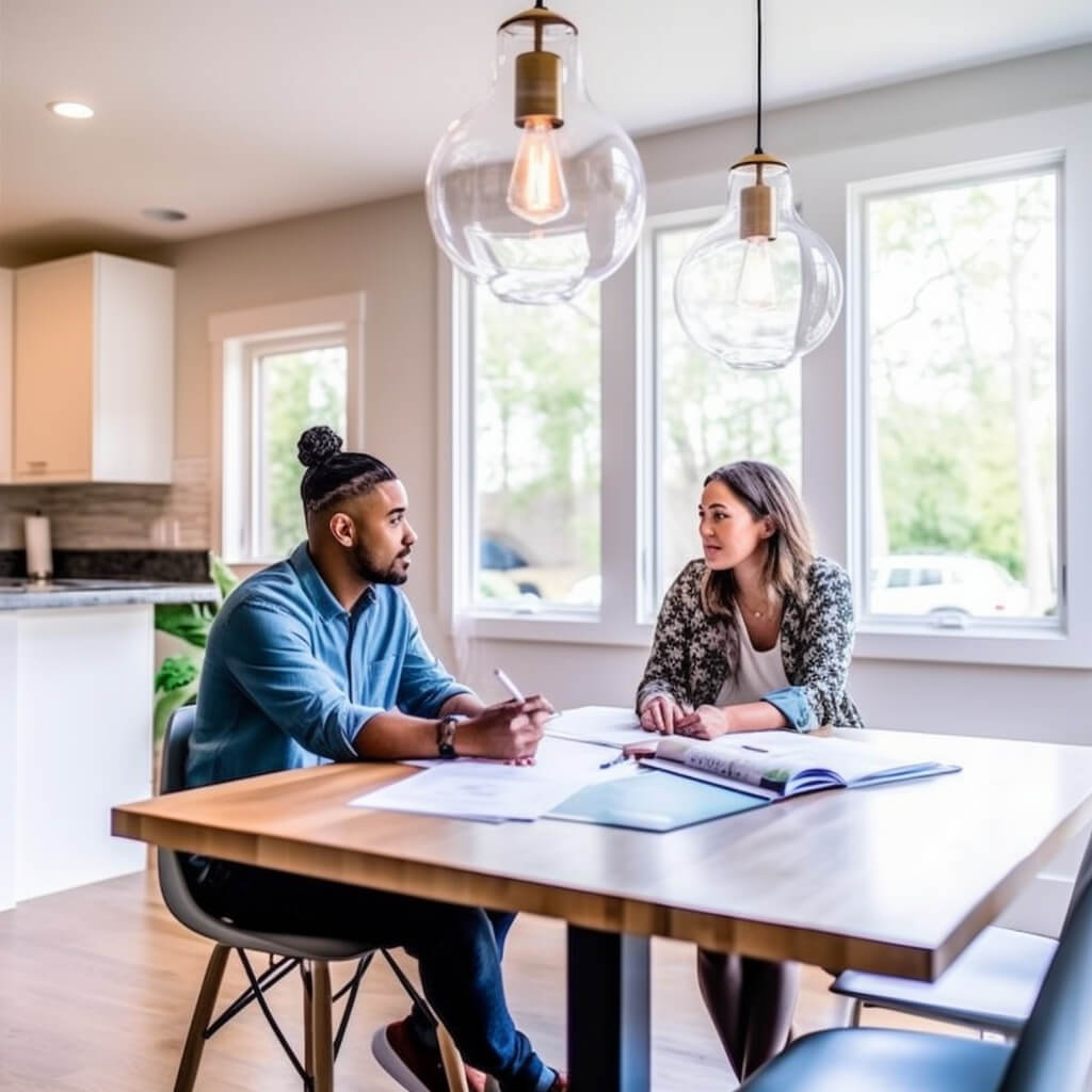 Homeowners reviewing project paperwork