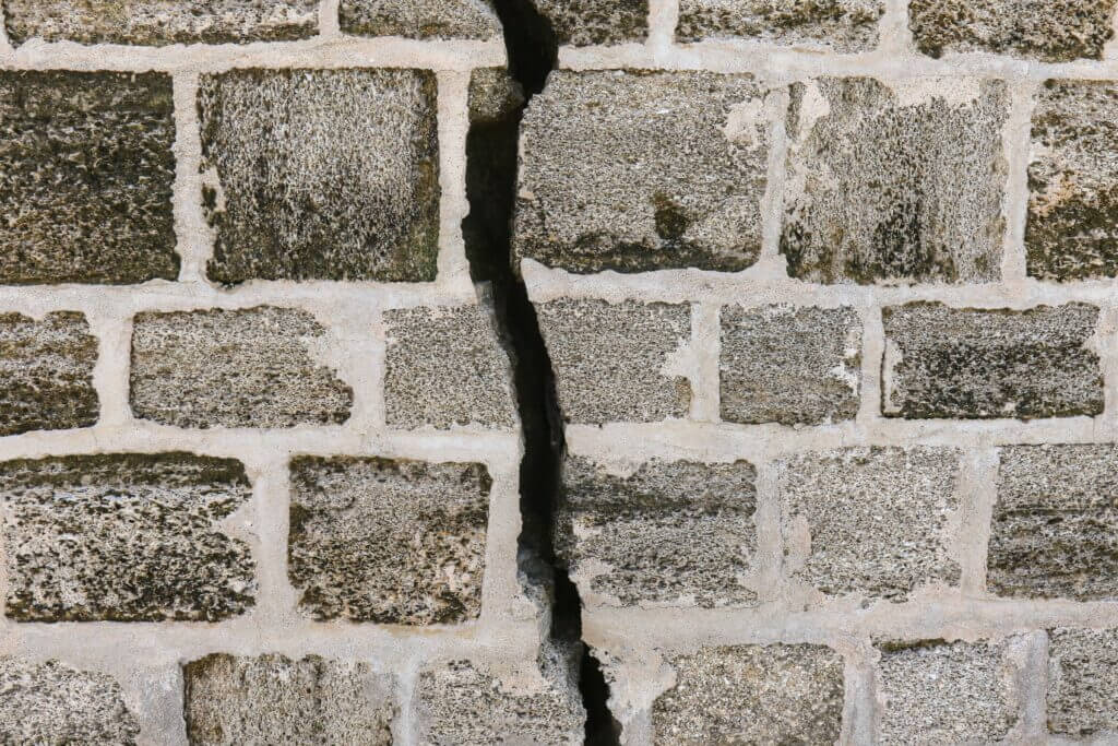 Brick wall with large verticle crack