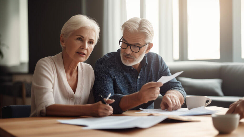 Senior couple reviewing a home warranty contract