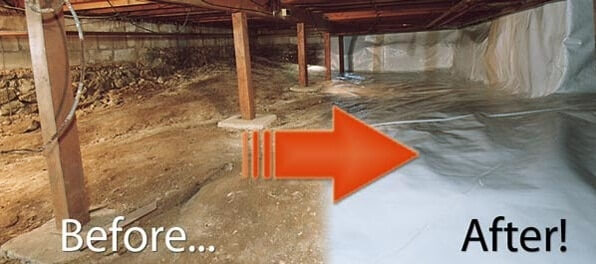 Before and after image of crawl space encapsulation from Crawl Space Medic