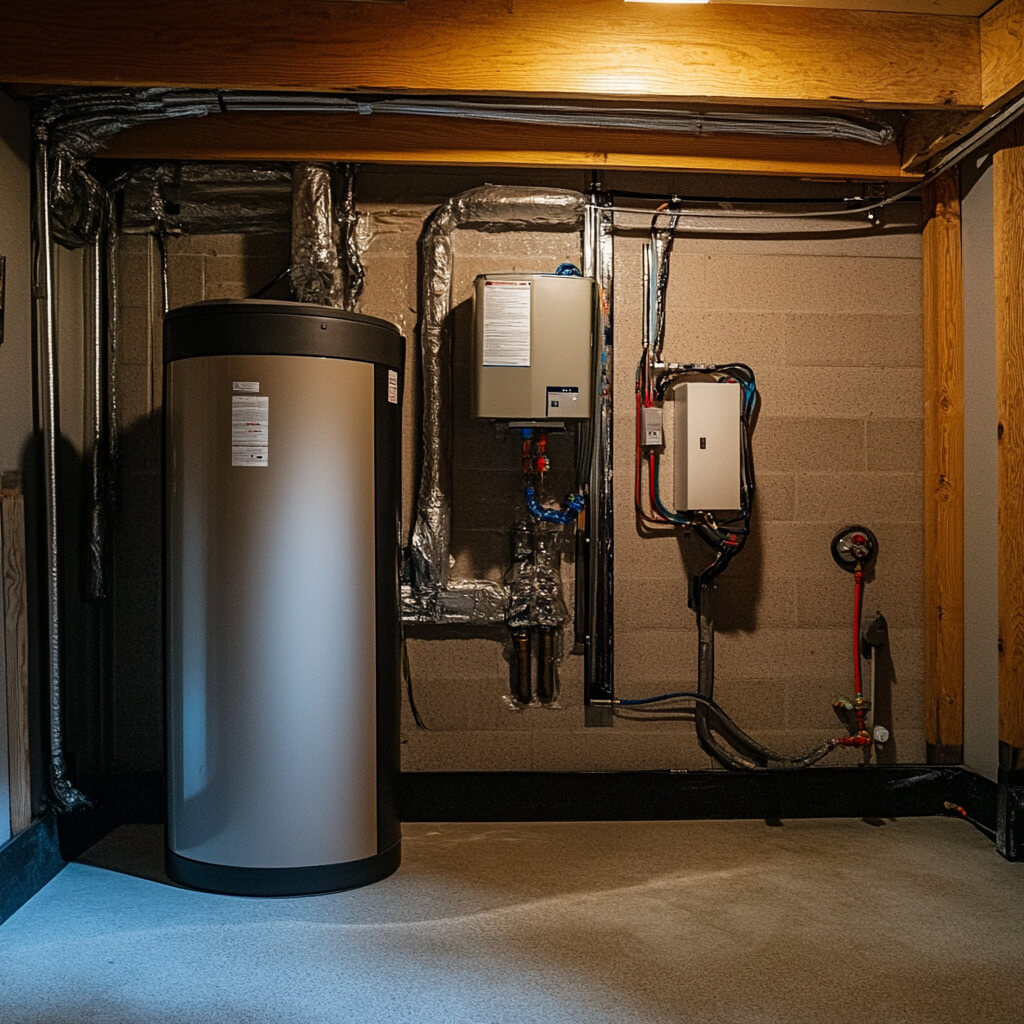 Picture of a heat pump and a water heater