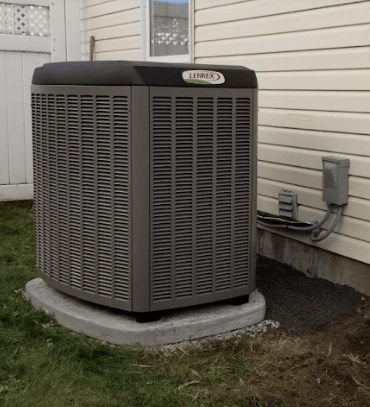 Lennox SL28XCV air conditioner installed on the exterior of a home