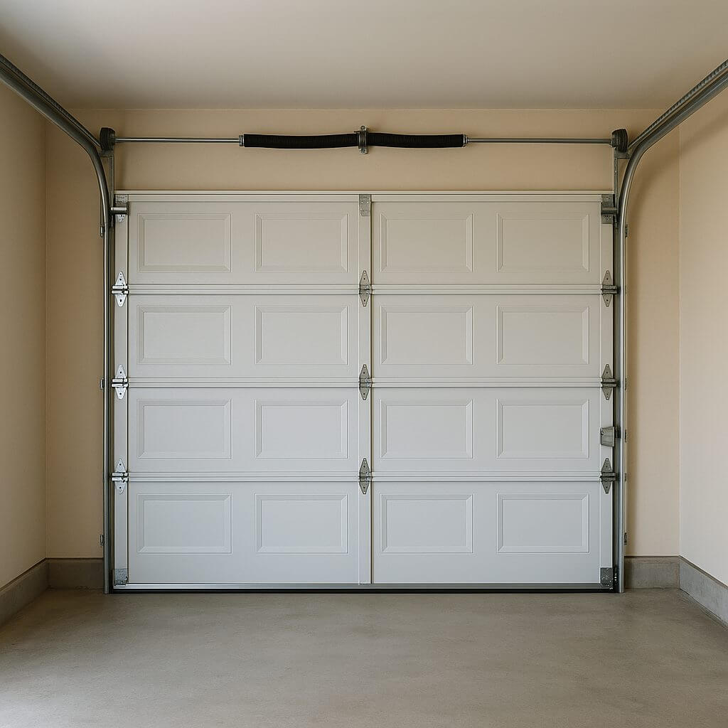 Single car garage door as seen from inside the garage