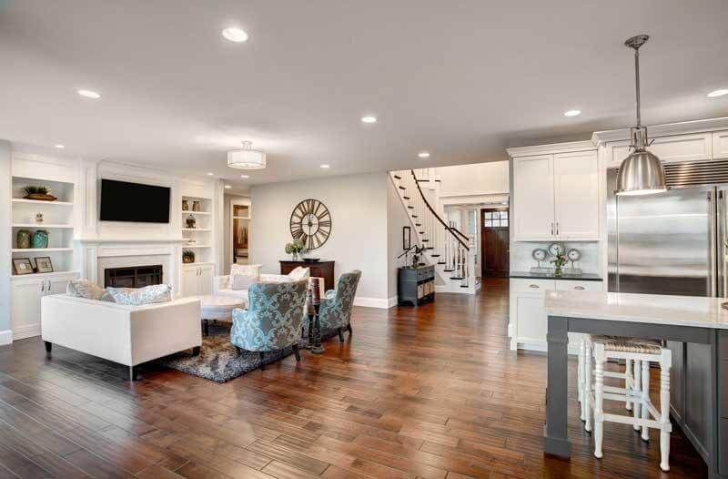 Gorgeous, large living area with new floors installed by Footprints Floors