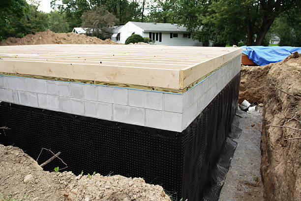 Waterproof membrane applied on a foundation