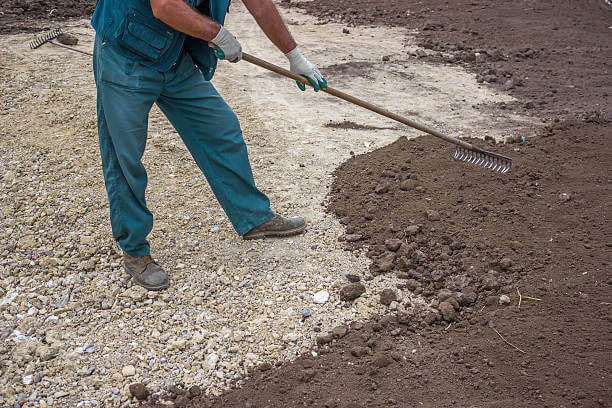 Someone leveling the ground for a new lawn