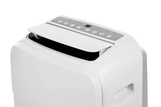 close-up shot of a white portable air conditioning unit