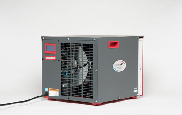Upclose view of Basement Systems' Sanidry Sedona Dehumidifier