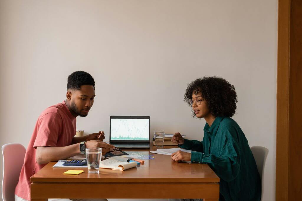 Couple exploring financing options 