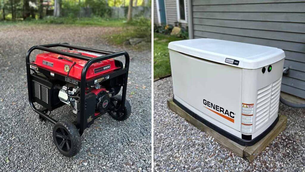 Portable vs Whole House Generator, image of types side by side