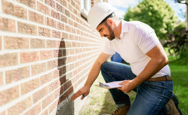 A man inspecting a home's foundation
