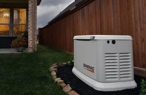 Generac standby generator installed in a residential yard