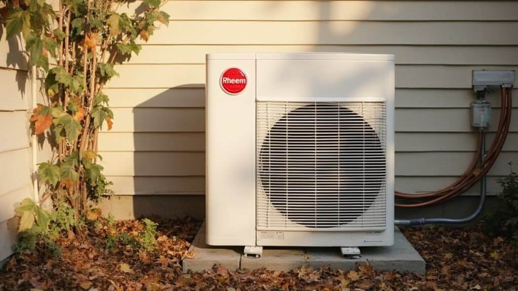 Rheem heat pump installed on the exterior of a home
