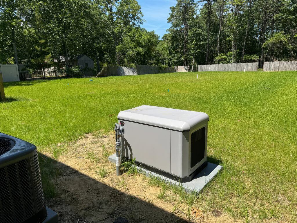 Installed standby generator using natural gas propane for residential use in backyard