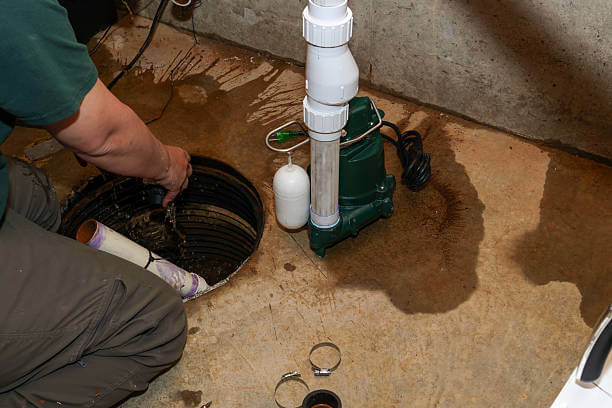 A plumber repairing a sump pump