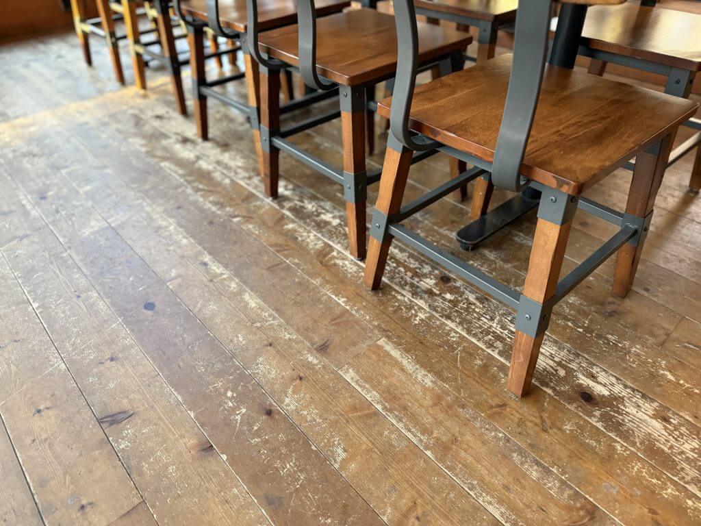 Scratched, damaged hardwood flooring