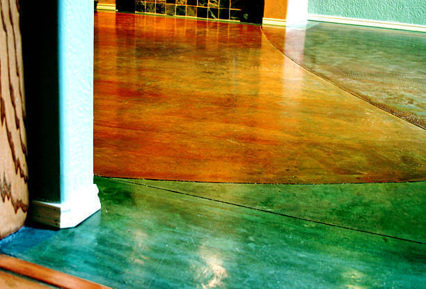 Colorfully stained concrete flooring
