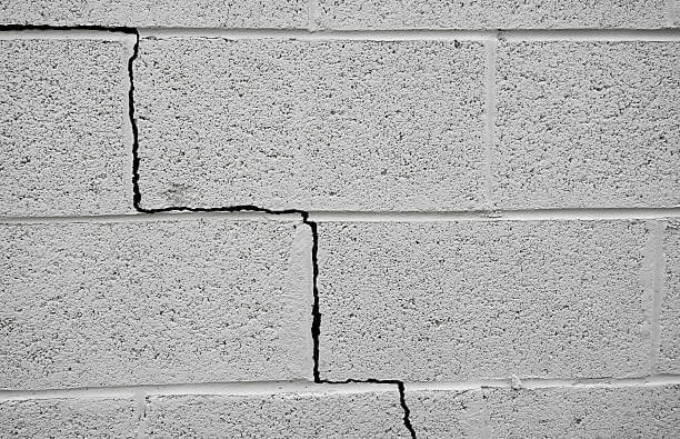 stair-step Crack in a cinder block building foundation